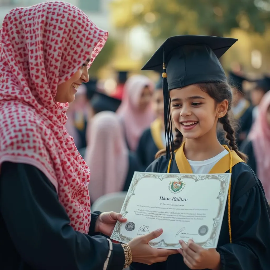 طالب يتسلم شهادة